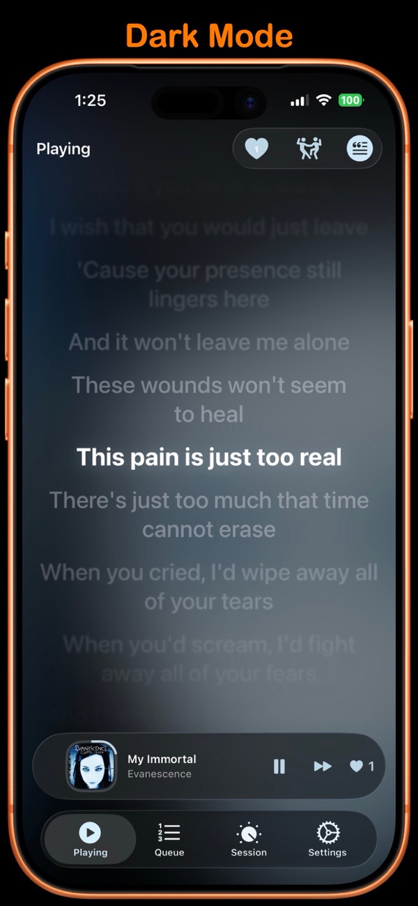 Beautiful dark mode with lyrics